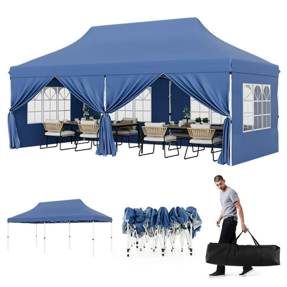YYAo Outdoor Party Tent, CanopyCanopy, Shade Shelter, 10 x 20 FT Pop up Canopy with 6 Sidewalls and Windows and Carrying Bag for Party Wedding Picnic-Blue