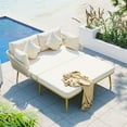 thumbnail image 1 of YYAo Outdoor Patio Daybed, Woven Nylon Rope Backrest with Washable Cushions for Balcony, Poolside, Set for 2 Person, Beige, 1 of 12