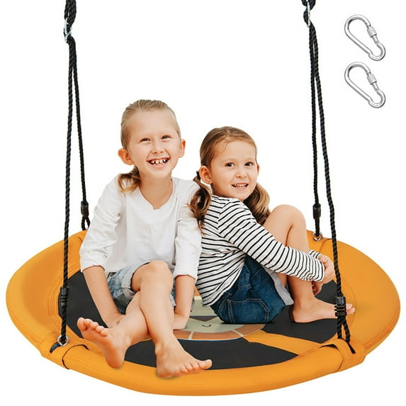 YYAo Outdoor Patio Porch Swing, Swing Chair Bench, 40 Inches Saucer Tree Swing Round with Adjustable Ropes and Carabiners-Yellow