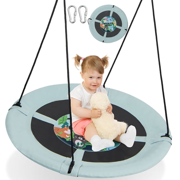 YYAo Outdoor Patio Porch Swing, Swing Chair Bench, 40 Inches Saucer Tree Swing with Adjustable Hanging Ropes and 900D Oxford Fabric-Forest