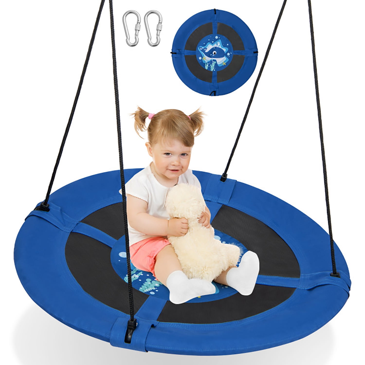 YYAo Outdoor Patio Porch Swing, Swing Chair Bench, 40 Inches Saucer Tree Swing with Adjustable Hanging Ropes and 900D Oxford Fabric-Whale YYAo Outdoor Patio Porch Swing, Swing Chair Bench, 40 Inches Saucer Tree Swing with Adjustable Hanging Ropes and 900D Oxford Fabric-Whale