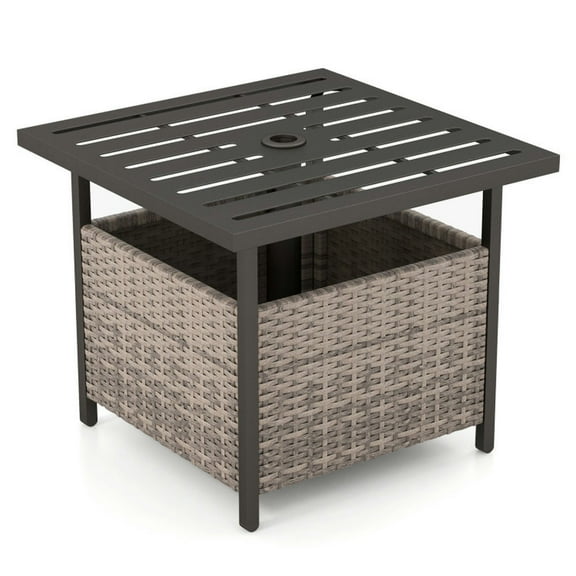 YYAo Outdoor Patio Rattan Wicker Steel Side Deck Table-Gray