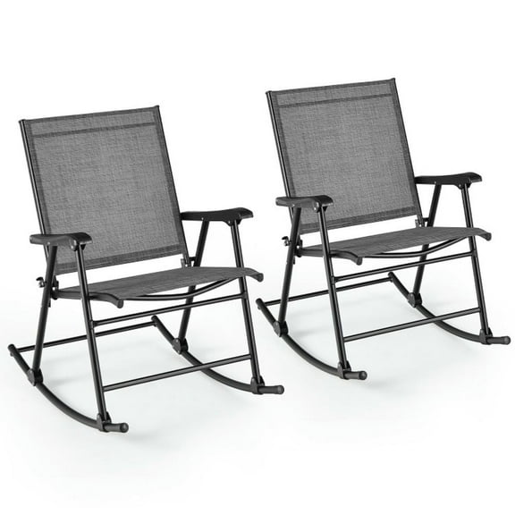 YYAo Outdoor Patio Rocking Chairs,Folding Rocking Chair with Breathable Seat Fabric Set of 2-Gray