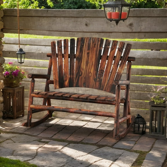YYAo Outdoor Patio Rocking Chairs,Outdoor Adirondack Rocking Chair for Adults with High Back and Slatted Seat-Brown