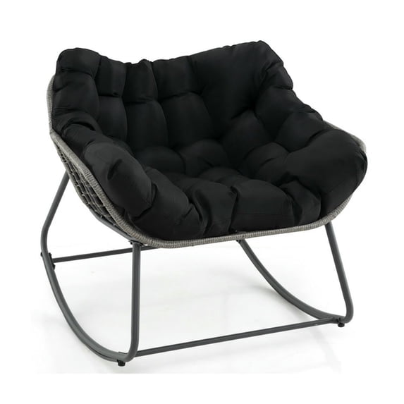 YYAo Outdoor Patio Rocking Chairs,Outdoor Rocking Chair Oversized Patio PE Wicker Egg Chair with Cushion-Black