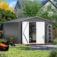 thumbnail image 1 of YYAo Outdoor Storage Shed, Garden Tool Shed,10' x 12' Steel Outdoor Storage Shed, Galvanized Steel Metal Garden Shed, Gray and White, 1 of 14