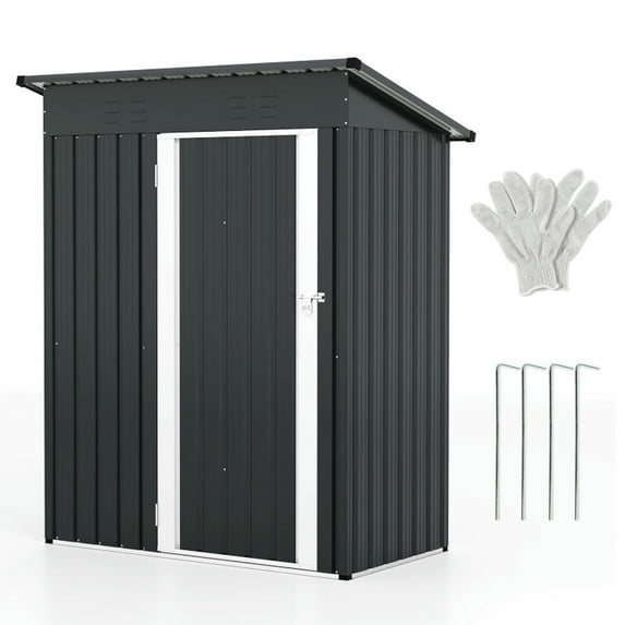 YYAo Outdoor Storage Shed, Garden Tool Shed,5 x 3 Feet Outdoor Storage Shed with Sloped Roof and Lockable Door-Gray