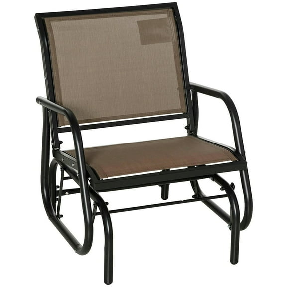 YYAo Outdoor Swing Rocker Glider Chair, Rocking Lounge Chair,Porch Glider, Metal Frame Swing Glider Chair with Breathable Mesh Fabric, Curved Armrests, Brown
