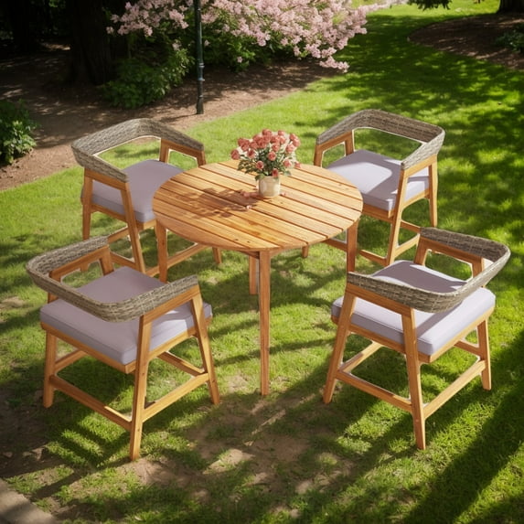 YYAo Outdoor Tables,Patio Dining Table,36 inch Acacia Wood Round Outdoor Dining Table for 4 People