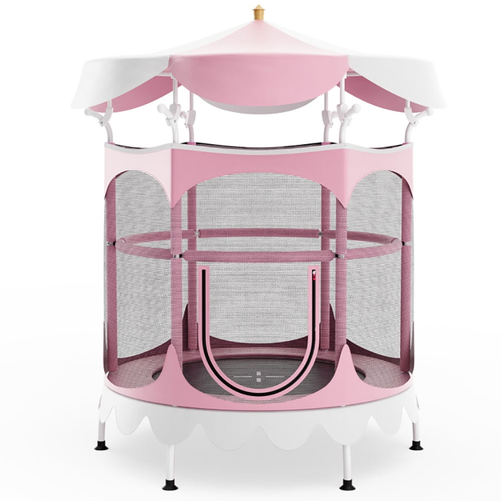 YYAo Outdoor Trampoline, Recreational Trampoline,64" Kids Trampoline with Detachable Canopy and Safety Enclosure Net-Pink