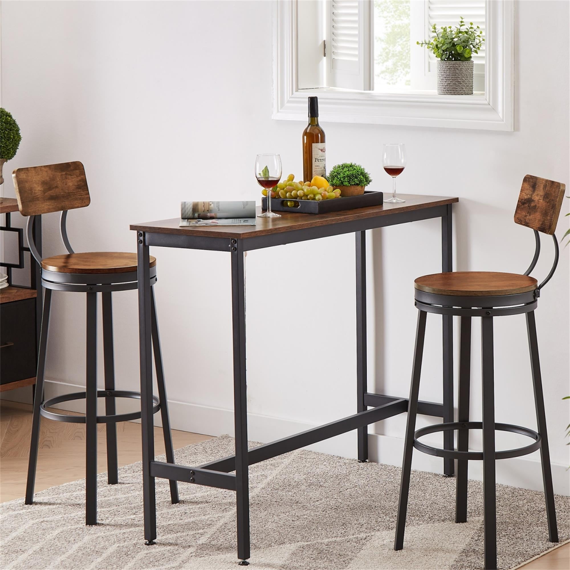 YYAo Oval Swivel Set of 2 Bar Stool, Metal Frame Armless Stool with Back for Living Room, Bar, Rustic Brown YYAo Oval Swivel Set of 2 Bar Stool, Metal Frame Armless Stool with Back for Living Room, Bar, Rustic Brown