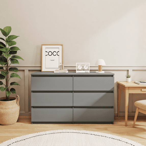 YYAo Particle Board 6 Drawer Dresser, Large Modern Chest of 6 Drawers Night Table, Storage Cabinet for Bedroom, Closet, Living Room, Gray
