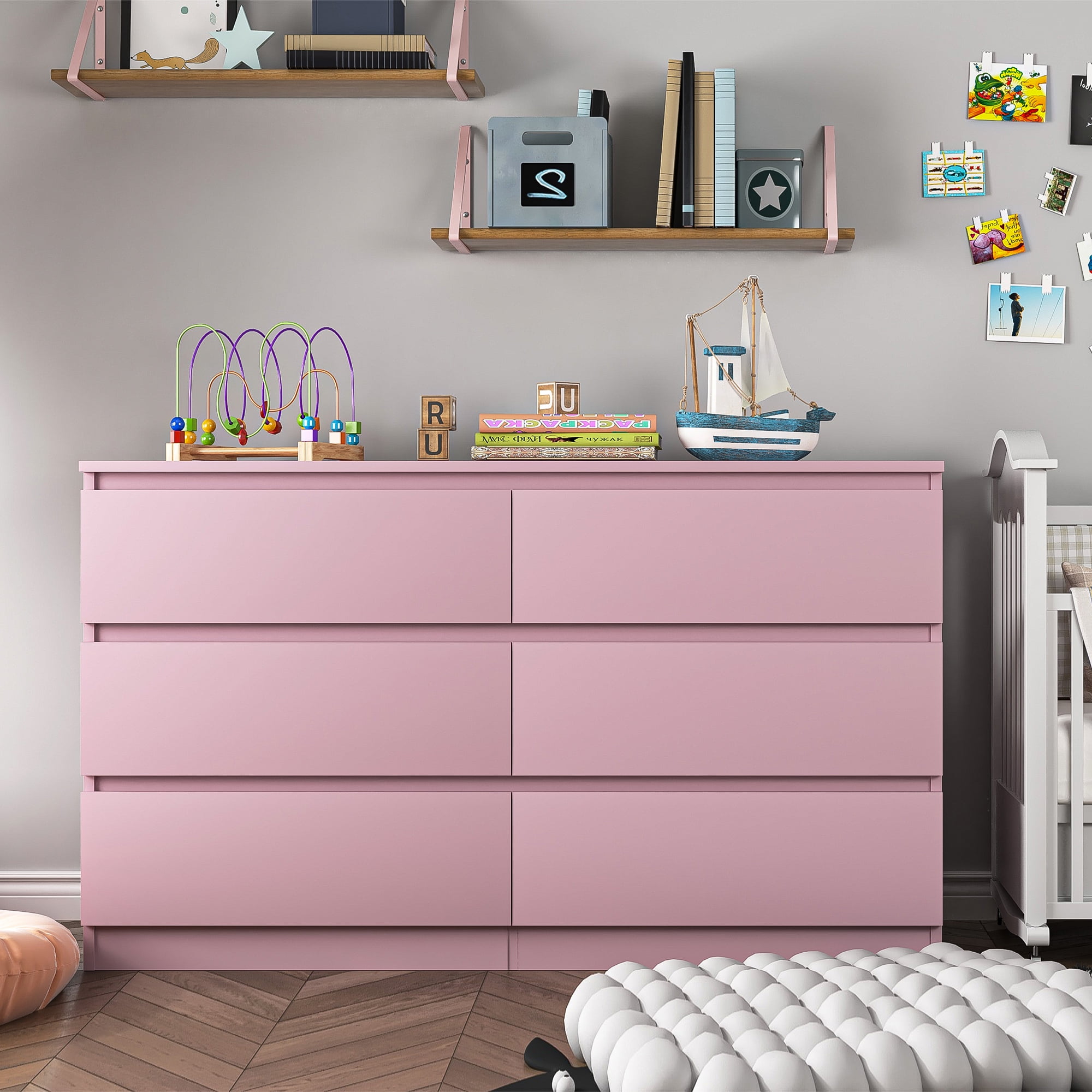 YYAo Particle Board 6 Drawer Dresser, Large Modern Chest of 6 Drawers Night Table, Storage Cabinet for Bedroom, Closet, Living Room, Pink YYAo Particle Board 6 Drawer Dresser, Large Modern Chest of 6 Drawers Night Table, Storage Cabinet for Bedroom, Closet, Living Room, Pink