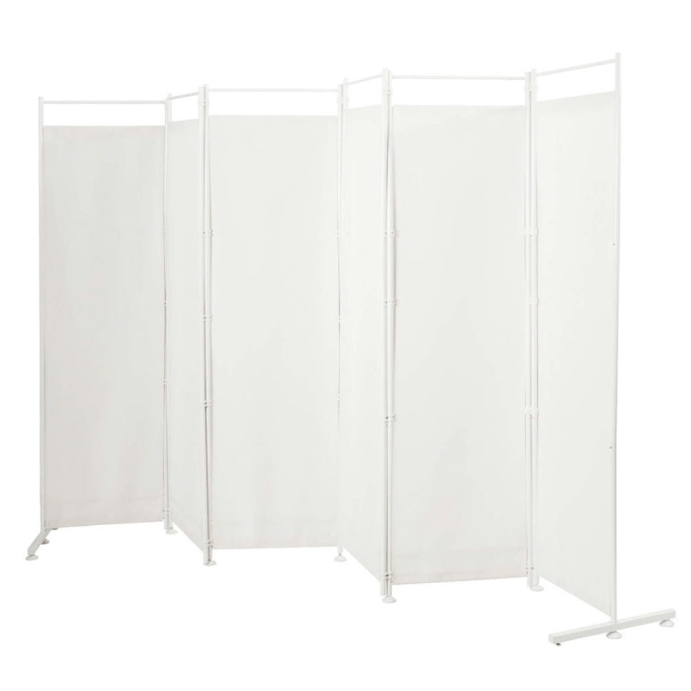 White 6-Panel Folding Privacy Screen with Metal Frame