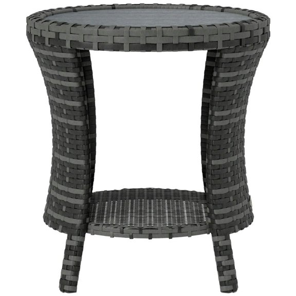 YYAo Patio Center Tables,18" PE Rattan Patio Side Table with 2-Tier Storage, Composite Wood Top, Gray