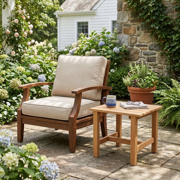 YYAo Patio Center Tables,Patio Teak Wood Side Table with Slatted Tabletop for Yard