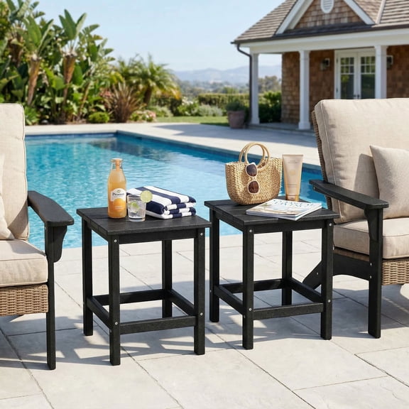 YYAo Patio Center Tables,Set of 2 14 Inch Square Weather-Resistant Adirondack Side Table-Black