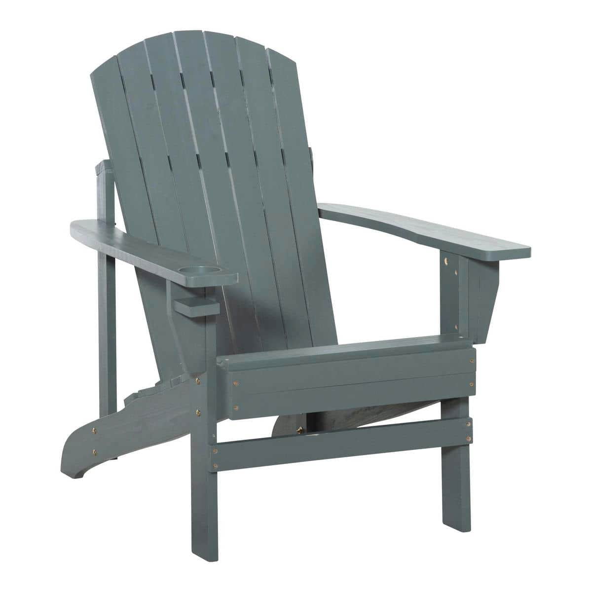 YYAo Patio Chairs, Patio Adirondack Chairs,Oversized Adirondack Chair, Outdoor Fire Pit and Porch Seating, Classic Log Lounge w/ Built-in Cupholder, Dark Gray