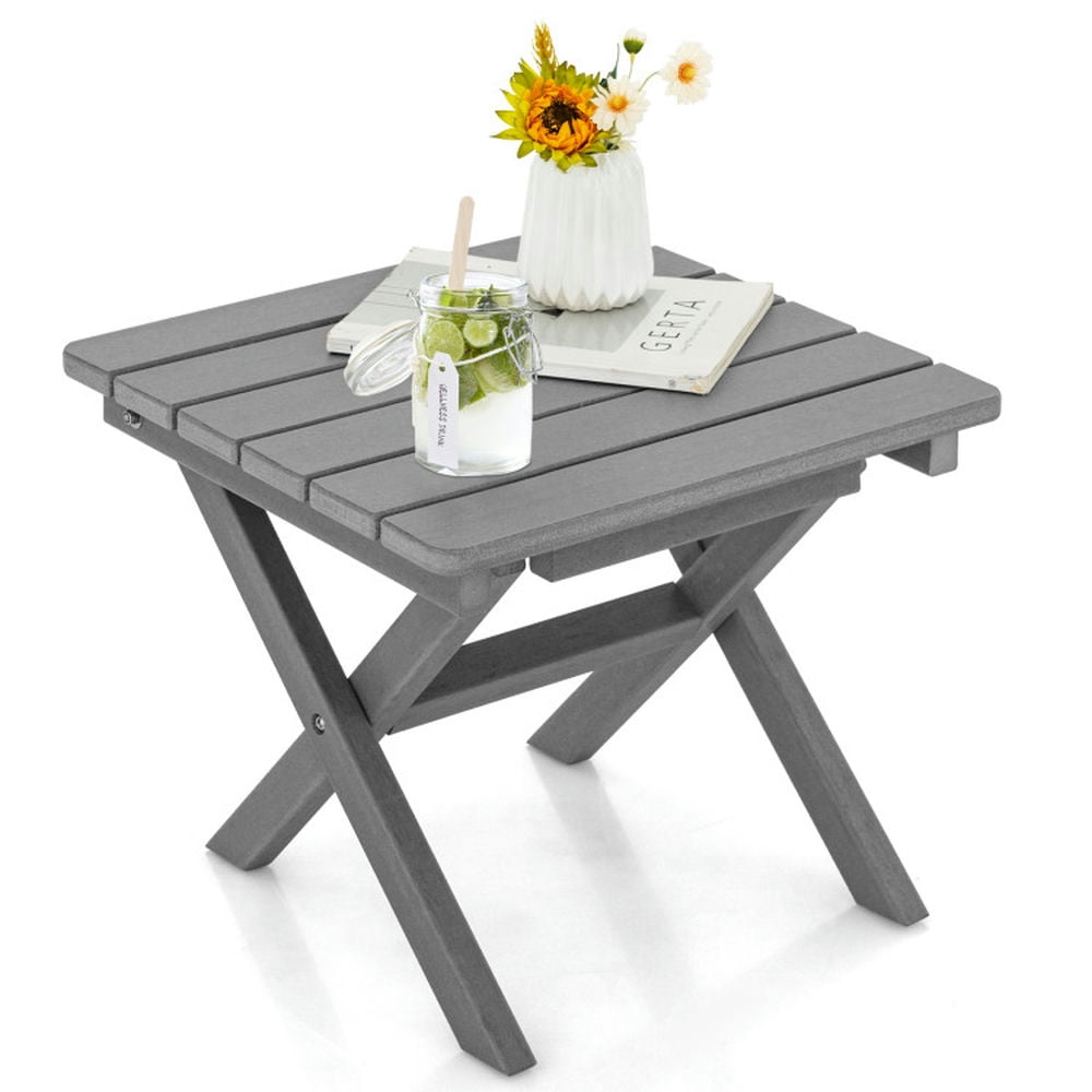 Gray HDPE Folding Outdoor Side Table with Slatted Top