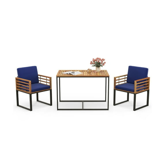 YYAo Patio Dining Chairs Sets, All Weather Outdoor Table and Chair Sets,3 Pieces Outdoor Dining Set with 2 Acacia Wood Armchairs and Dining Table-Navy