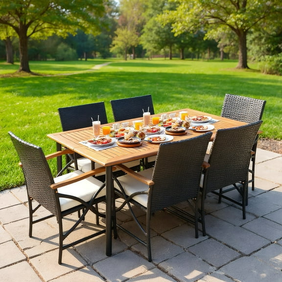 YYAo Patio Dining Set, Outdoor Conversation Sets,5/7-Piece Outdoor Dining Set with Acacia Wood Table-6 Pieces +