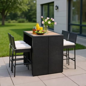 YYAo Patio Dining Table, Outdoor Dining Set, Picnic Set, 5 Pieces Patio Acacia Wood Dining Set