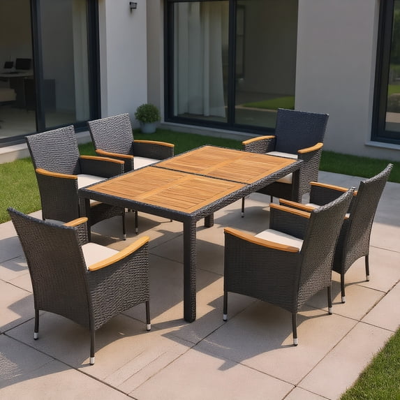 YYAo Patio Dining Table, Outdoor Dining Set, Picnic Set, 7 Pieces Outdoor Dining Set with Umbrella Hole for Backyard