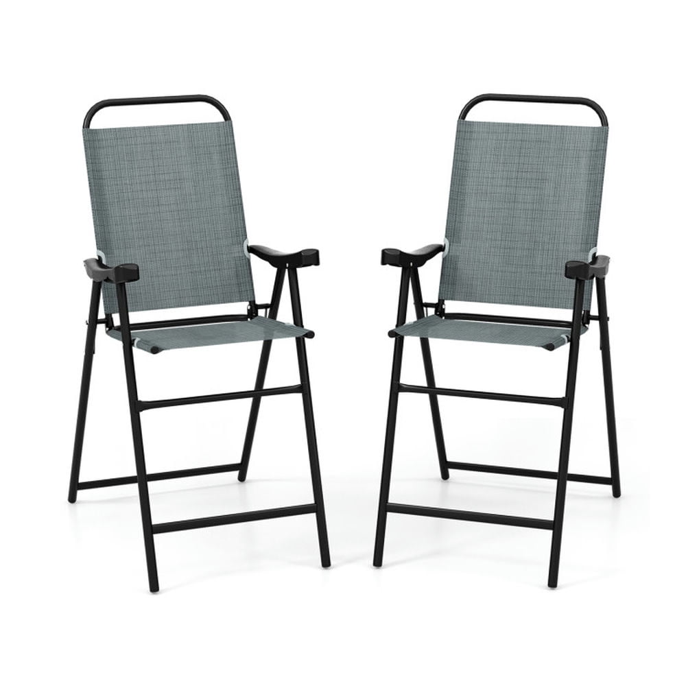 Blue Metal Frame Folding Patio Bar Chairs with Armrests and Footrest