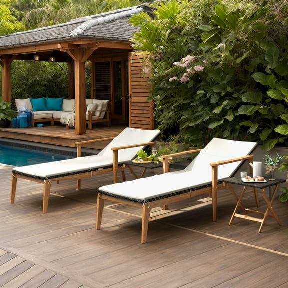 YYAo Patio Seating Sets,Outdoor Conversation Sets,2 Piece Outdoor Chaise Lounge Chair Set Rattan Patio Chaise with Armrests