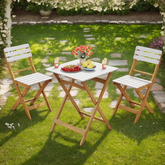 YYAo Patio Seating Sets,Outdoor Conversation Sets,3 Piece Folding Patio Bistro Set with Foldable Design Acacia Wood Porch Chairs and Square Table