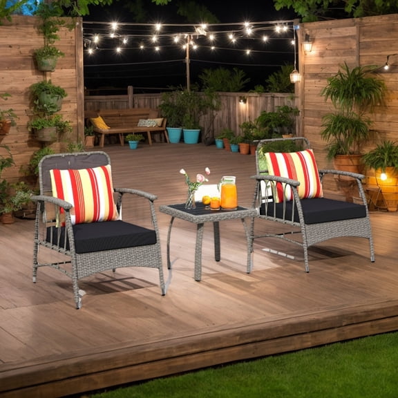 YYAo Patio Seating Sets,Outdoor Conversation Sets,3 Pieces Patio PE Wicker Furniture Set with 5-Level Adjustable Backrest-Gray