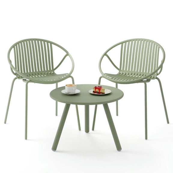 YYAo Patio Seating Sets,Outdoor Living Room Sets,All Weather PP Patio Conversation Set with Round Coffee table and 2 Chairs-Green