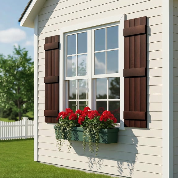 YYAo Plantation Shutters with Premium Board and Batten, Shutter with Three Horizontal Rails and Easy Mount for Farmhouse, Home Office, Living Room, Bedroom, Red(14"*55")