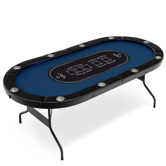 YYAo Poker Table,Foldable 10-Player Poker Table with LED Lights and USB Ports Ideal for Texas Casino-Blue