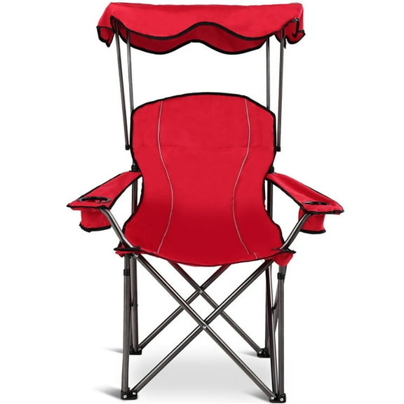 YYAo Portable Folding Chair, Folding Camp and Beach Chair, Portable Folding Beach Canopy Chair with Cup Holders-Red