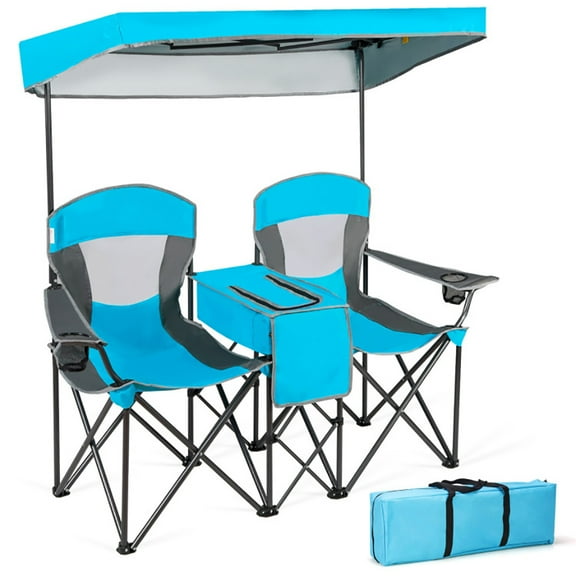 YYAo Portable Folding Chair, Folding Camp and Beach Chair, Portable Folding Camping Canopy Chairs with Cup Holder-Blue