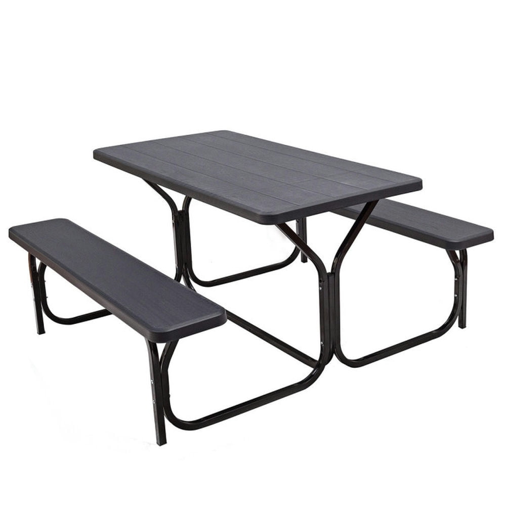 Black HDPE and Steel Outdoor Picnic Table Bench Set