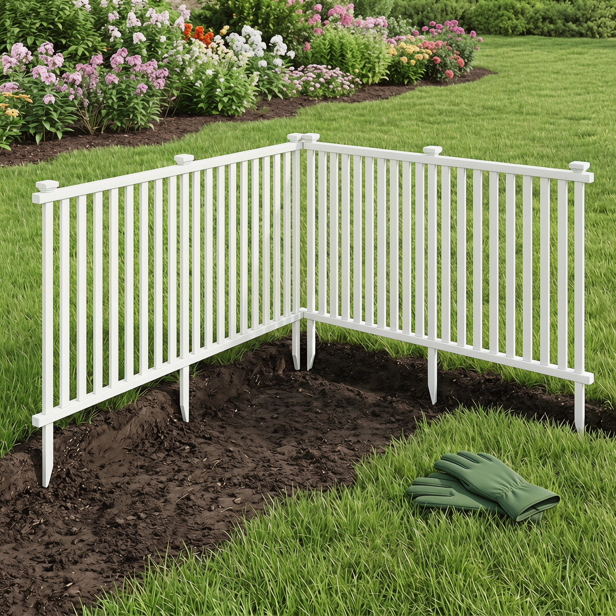 2 Pack 80 x 51 Inch Vinyl Garden Picket Fence, Decorative Outdoor Garden Border Fencing