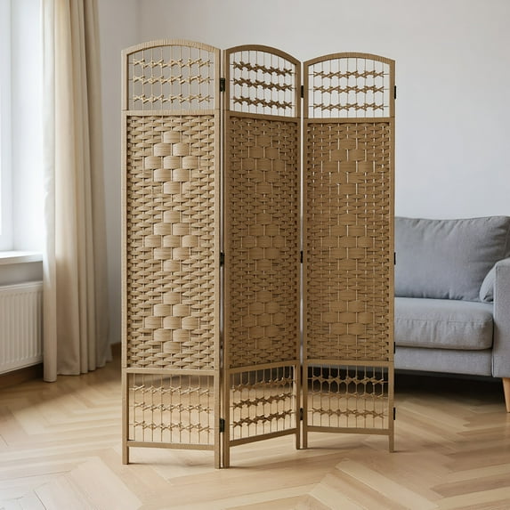 YYAo Privacy Screens, Privacy Fence Panels,3 Panel Folding Room Divider Portable Privacy Screen Wave Fiber Room Partition, Natural