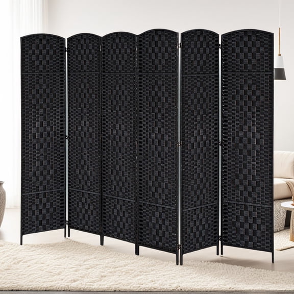 YYAo Privacy Screens, Privacy Fence Panels,6 Panel Folding Privacy Screen, 6FT Tall Portable Wicker Weave Partition Wall Divider, Black