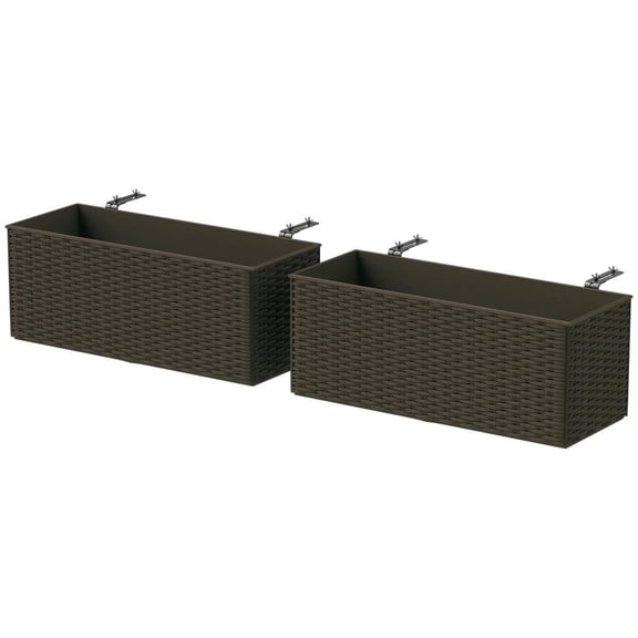 YYAo Raised Garden Bed,Outdoor Planter Box,2 Pack 20 Inch Railing Flower Pots, Self-Watering Hanging Planter Box, Brown