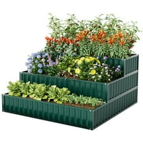 YYAo Raised Garden Bed,Outdoor Planter Box,Heavy-Duty Metal Outdoor 3-Tier Raised Garden Bed Planter Box-Green
