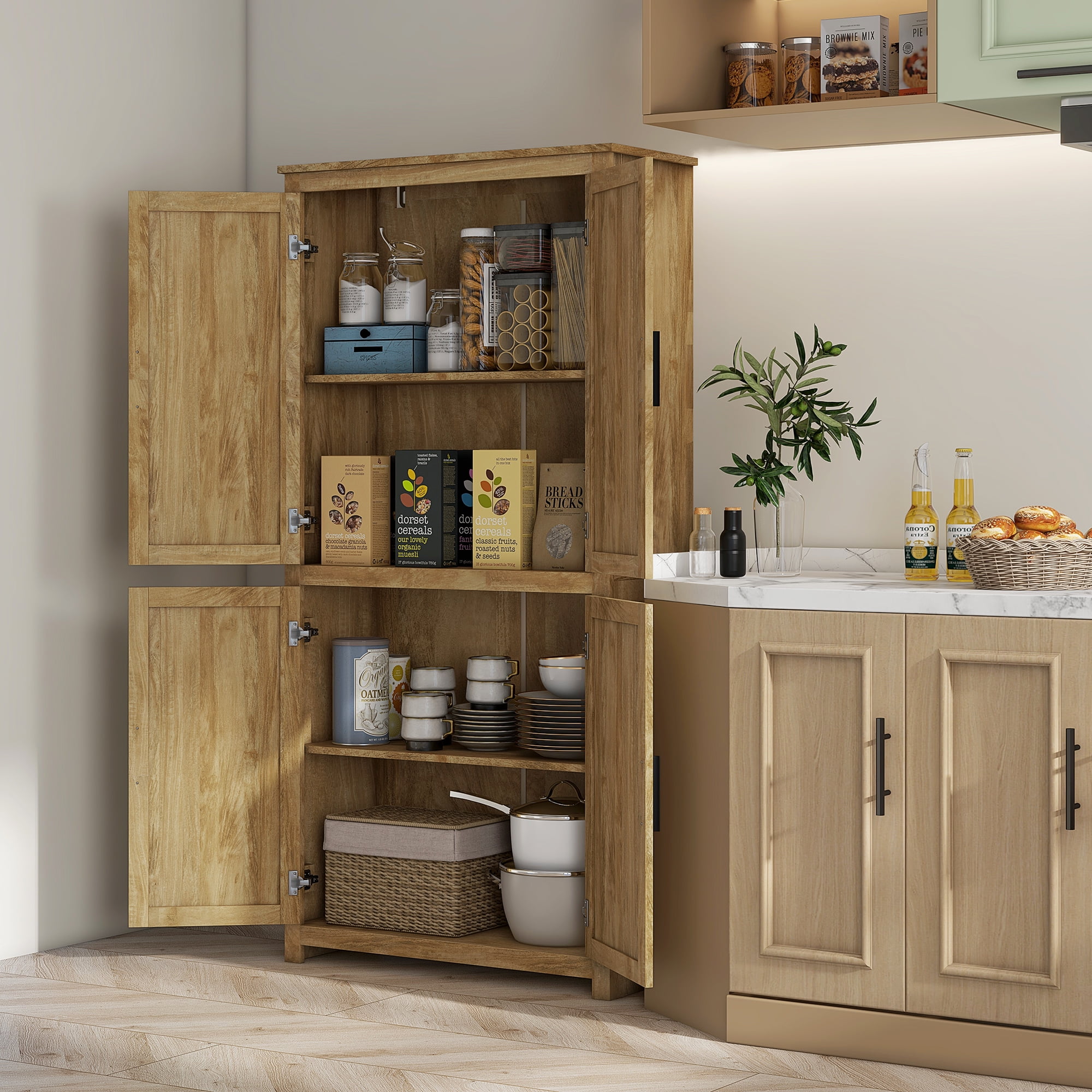 YYAo Rattan Bathroom Cabinet, Freestanding Storage Cabinet with Open Storage and Rattan ...
