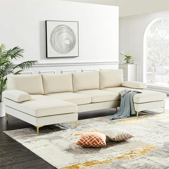 YYAo Reversible Modular Sectional Sofa Bed, Couch with Large Chaise U-Shape Modular for Small Space Apartment, Living Room, Beige