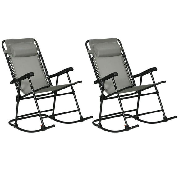 YYAo Rocking Bistro Chairs, Outdoor Rocker Chairs,Outdoor Rocking Chair Set of 2, Patio Folding Lawn Rocker Set with Headrests, Gray