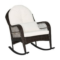 YYAo Rocking Chairs Outdoor, Patio Rattan Rocking Chair with Seat Back Cushions and Waist Pillow-White, Patio Rocking Chairs
