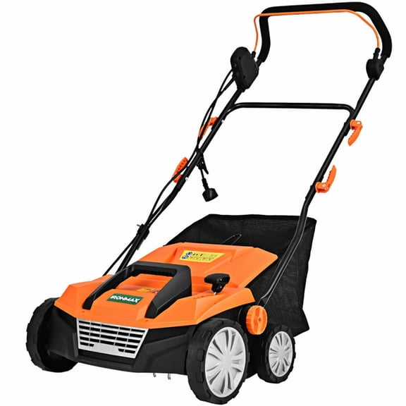 YYAo Scarifier Dethatcher,Electric Lawn Dethatcher,15 Inch 13 Amp Electric Scarifier with Collection Bag and Removable Blades-Orange