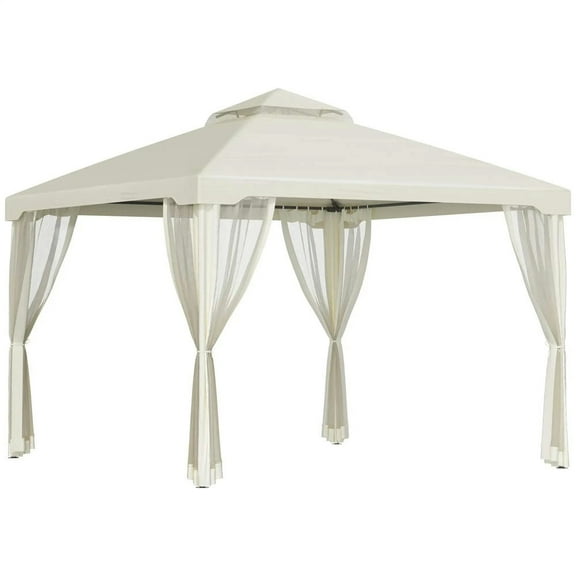 YYAo Shade Shelter, Outdoor Gazebo,9.6' x 9.6' Patio Gazebo, Outdoor Canopy Shelter with 2-Tier Roof and Netting, Cream White