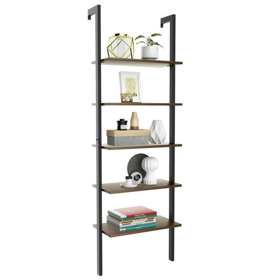 YYAo Shelf Stand, Display Shelves, Storage Plant Bookshelf,5-Tier Wood Look Ladder Shelf with Metal Frame for Home-Black
