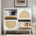 thumbnail image 1 of YYAo Shoe Cabinet Storage Organizer, 2 Rows Of 4 Dump Buckets With High Feet Round Rattan Shoe Cabinet,White, 1 of 13